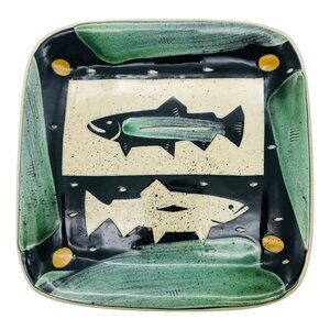 Lisa Marshall Studio Pottery Plate Trout Design Signed Handmade Ceramic Art 8 in